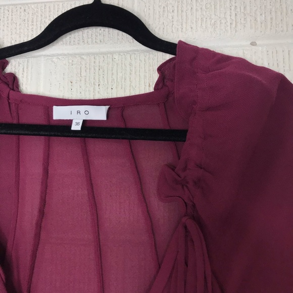 New IRO Salene Ruffle-Trim Mini Dress Burgundy Red - Picture 5 of 8